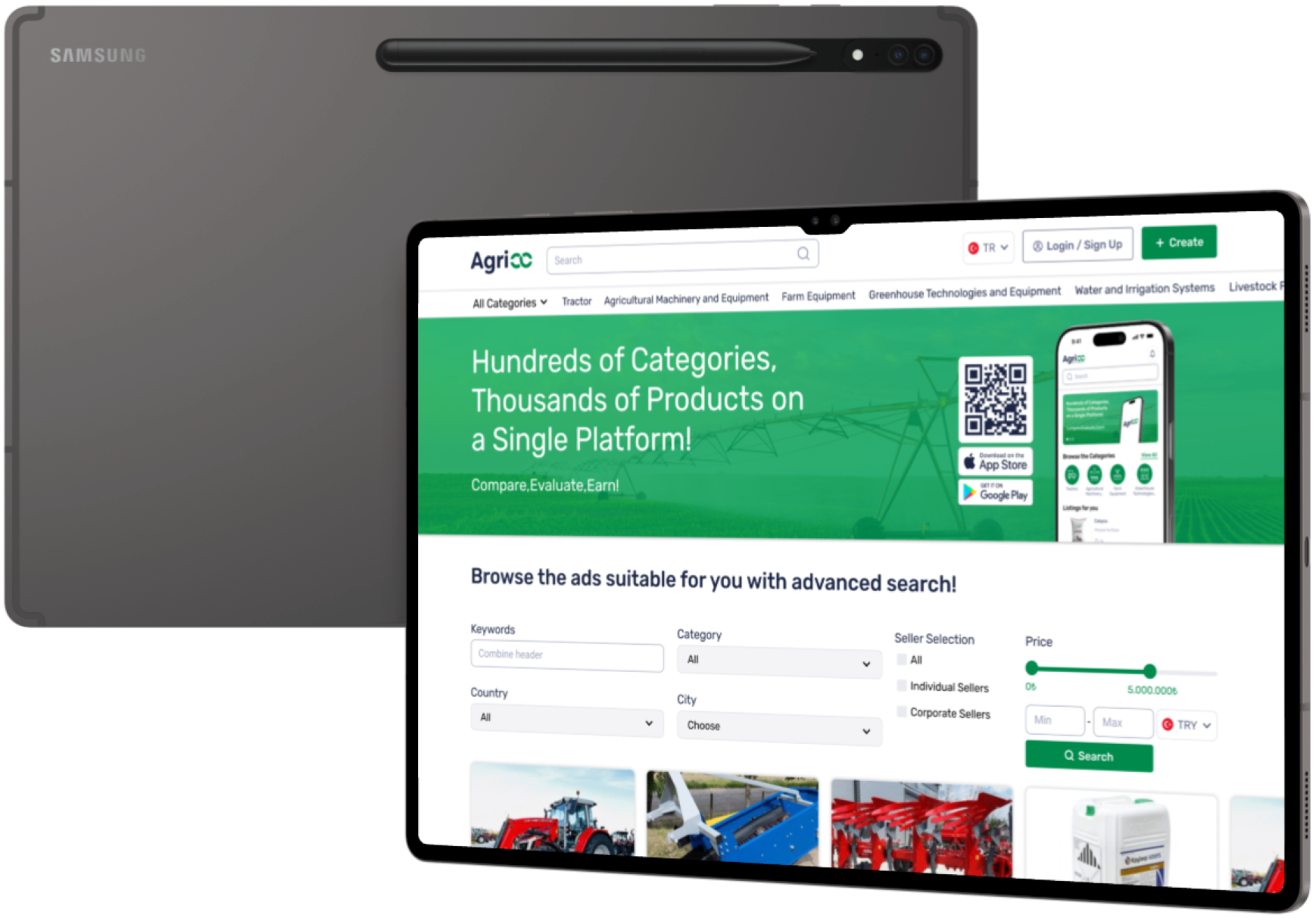 Agrico Marketplace on tablet